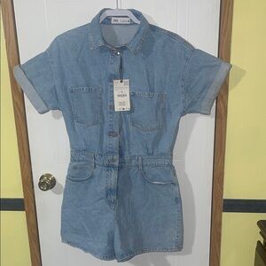 Zara Light Blue Denim Romper
